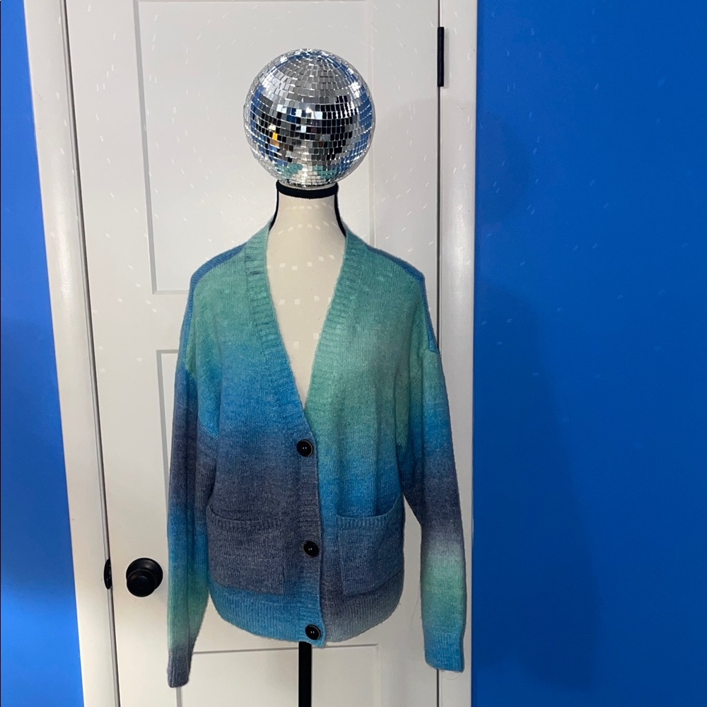 Gradient Blue and Green Women's Cardigan